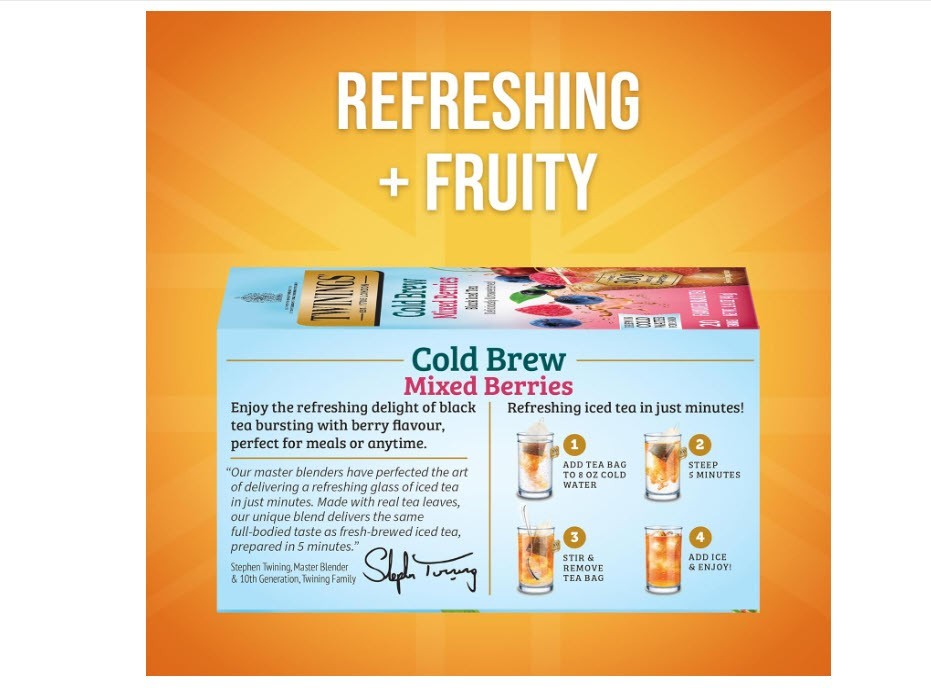 Twinings Mixed Berries Cold Brew Iced Tea Bags, 20 Count (Pack of 6) EXP 2/9/26
