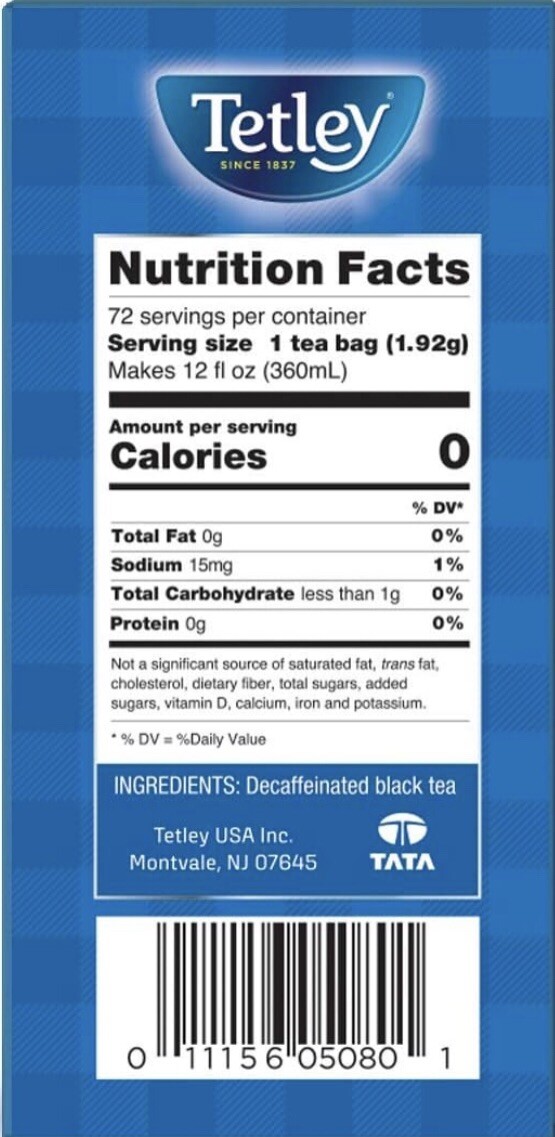 Tetley Decaf Decaffeinated Black Tea Classic Total 144 Bags HOT or COLD 2 BOX