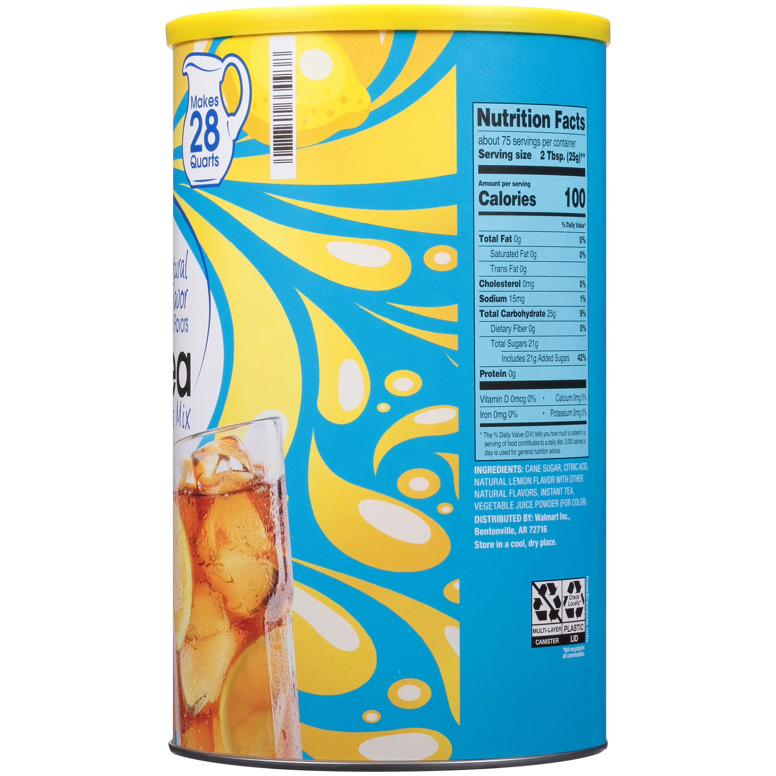 Great Value Natural Lemon Flavor Iced Tea Drink Mix, 66.1 Oz