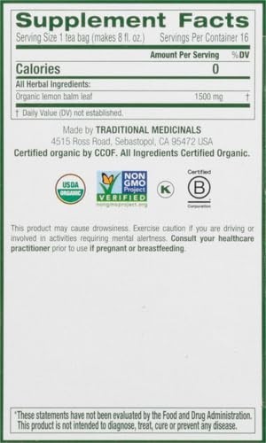 Traditional Medicinals Organic Lemon Balm Tea, 16 Tea Bags