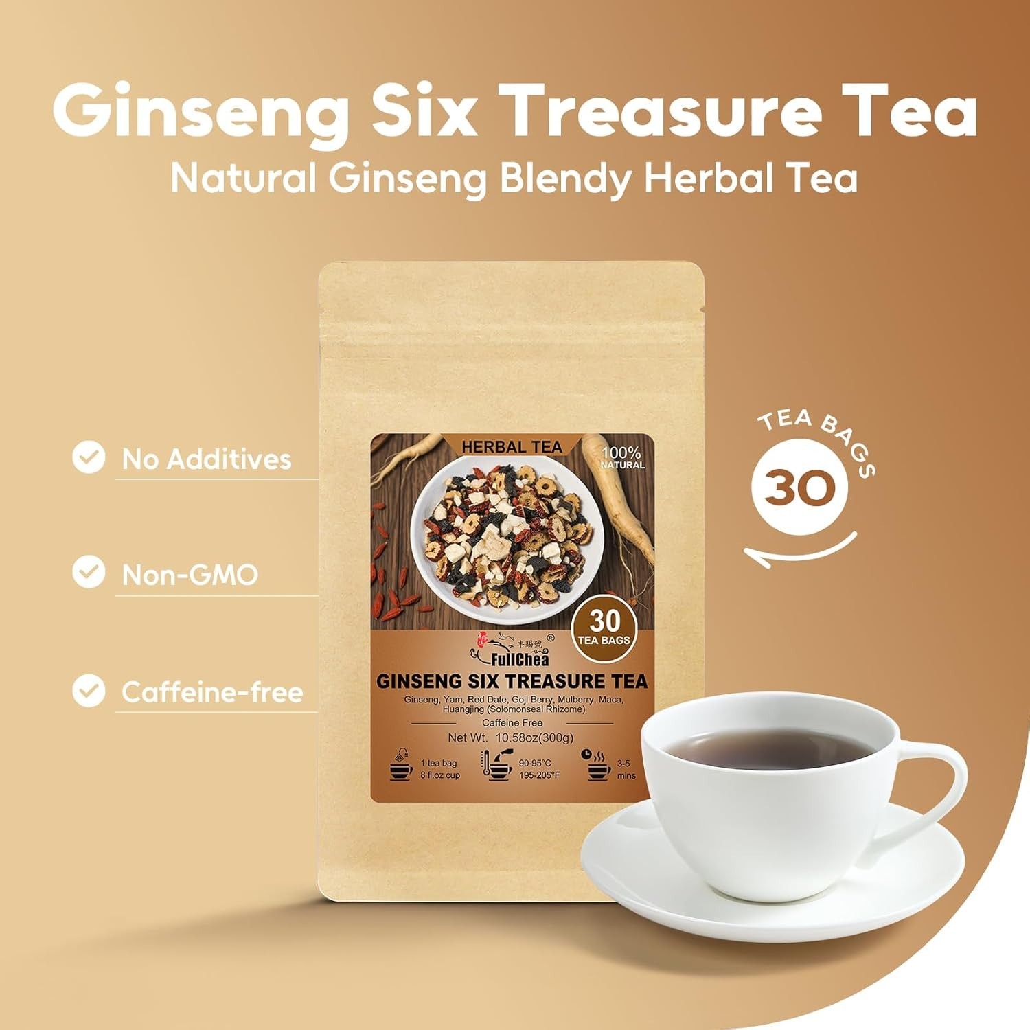 Ginseng Six Treasure Tea – 30 Mildly Sweet Teabags for Daily Wellness