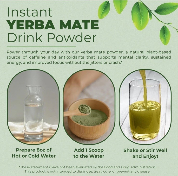 Yerba Mate Instant Tea Powder – 3-In-1 Super Drink – Clean Energy .Exp-05/2027
