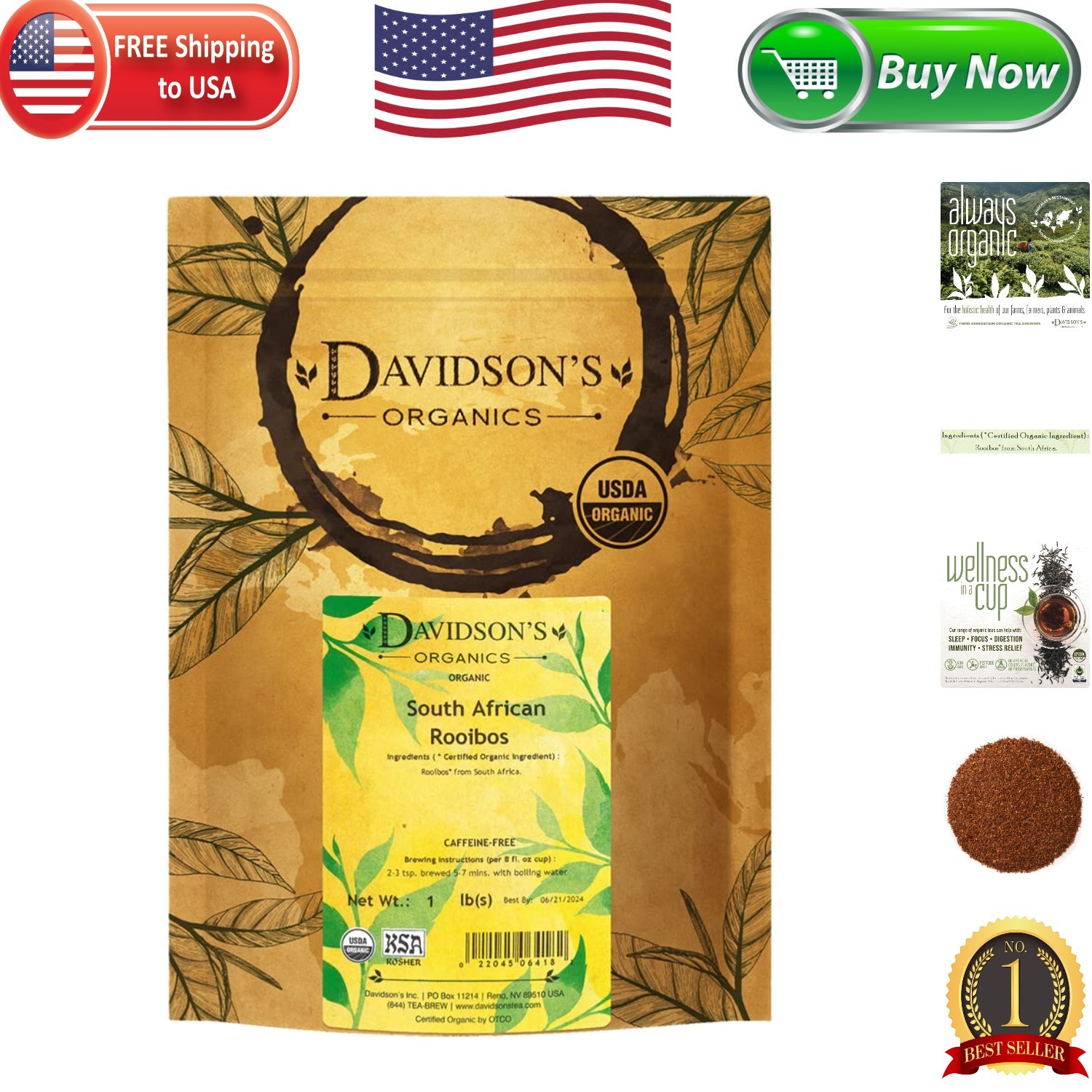 Organic South African Rooibos Loose Leaf Tea 16-Ounce – Caffeine-Free Wellness