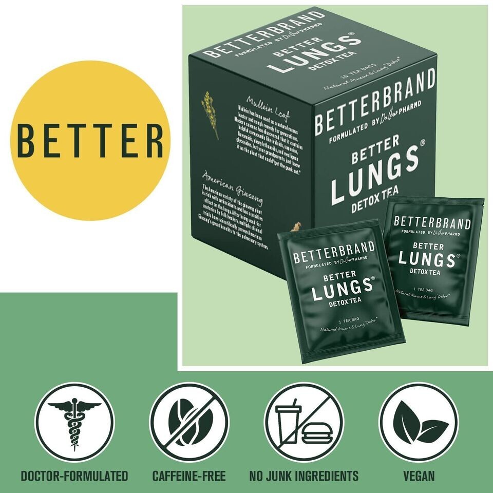 Betterbrand Better Lungs Detox Tea Caffeine Free Herbal Tea Bags Mullein Leaf