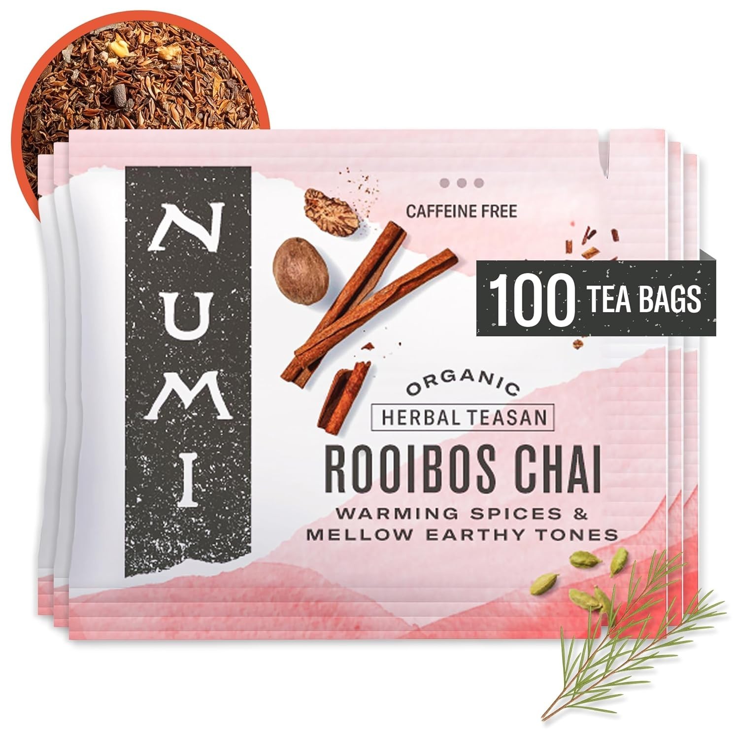 Caffeine-Free Organic Rooibos Chai – 100 Tea Bags for Relaxation & Wellness