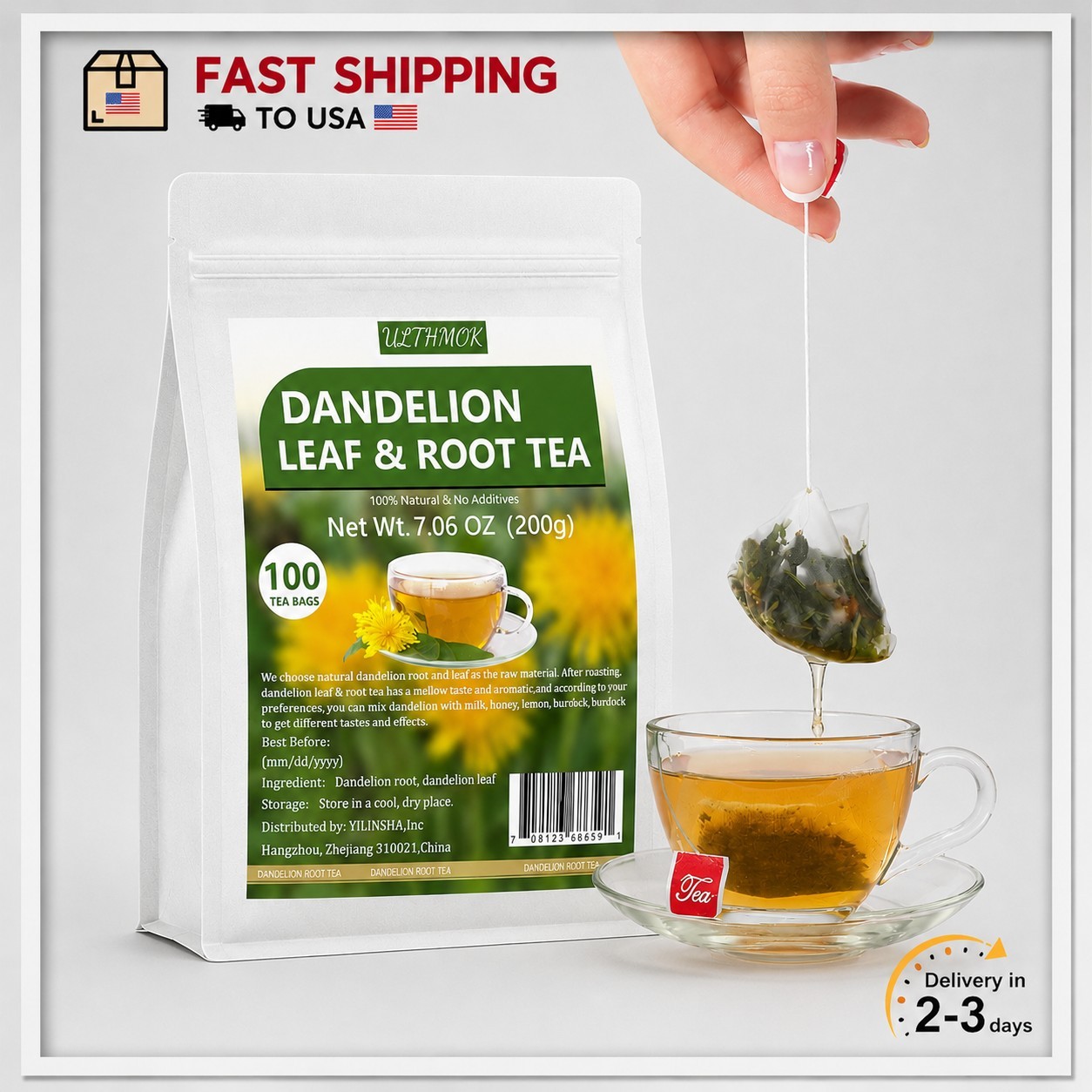 Dandelion Tea 100-Leaf & Root Herbal Tea Bags for Liver & Kidney Health Detox