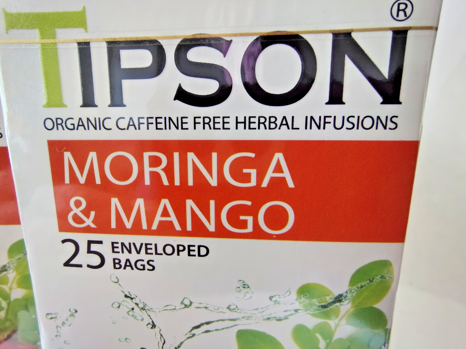 TIPSON Moringa & Mango Tea, Organic/Caffeine Free, BB 10/28, Lot of 2