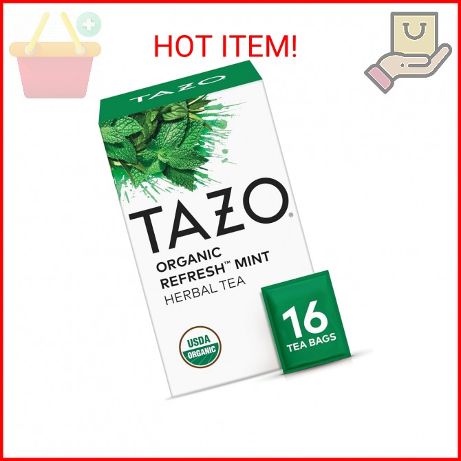 TAZO Organic Refresh Mint Herbal Tea Bags with Peppermint and Spearmint, Caffein