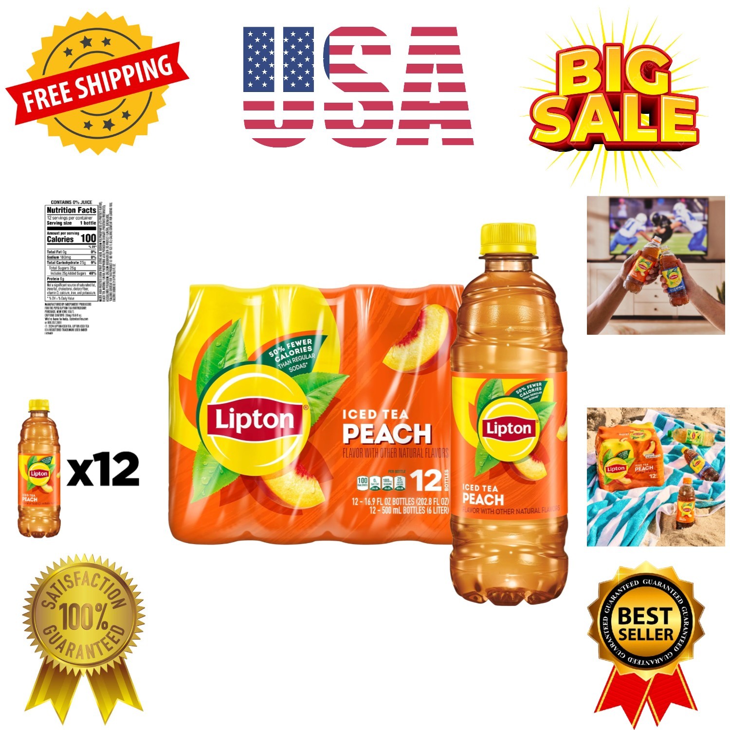 Peach Iced Tea, 16.9 Fl Oz Bottles Pack of 12