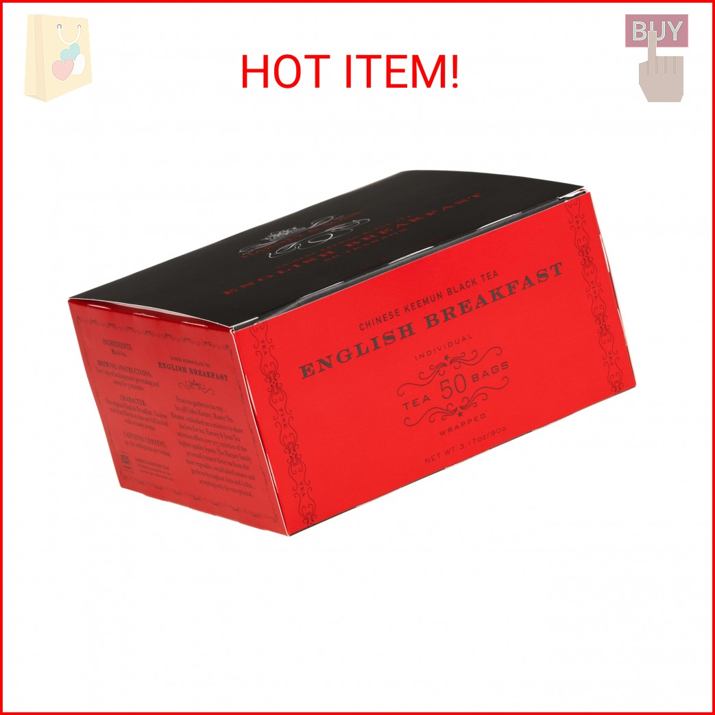 Harney & Sons English Breakfast Black Tea, 50 Tea Bags – Classic Keemun Blend fo