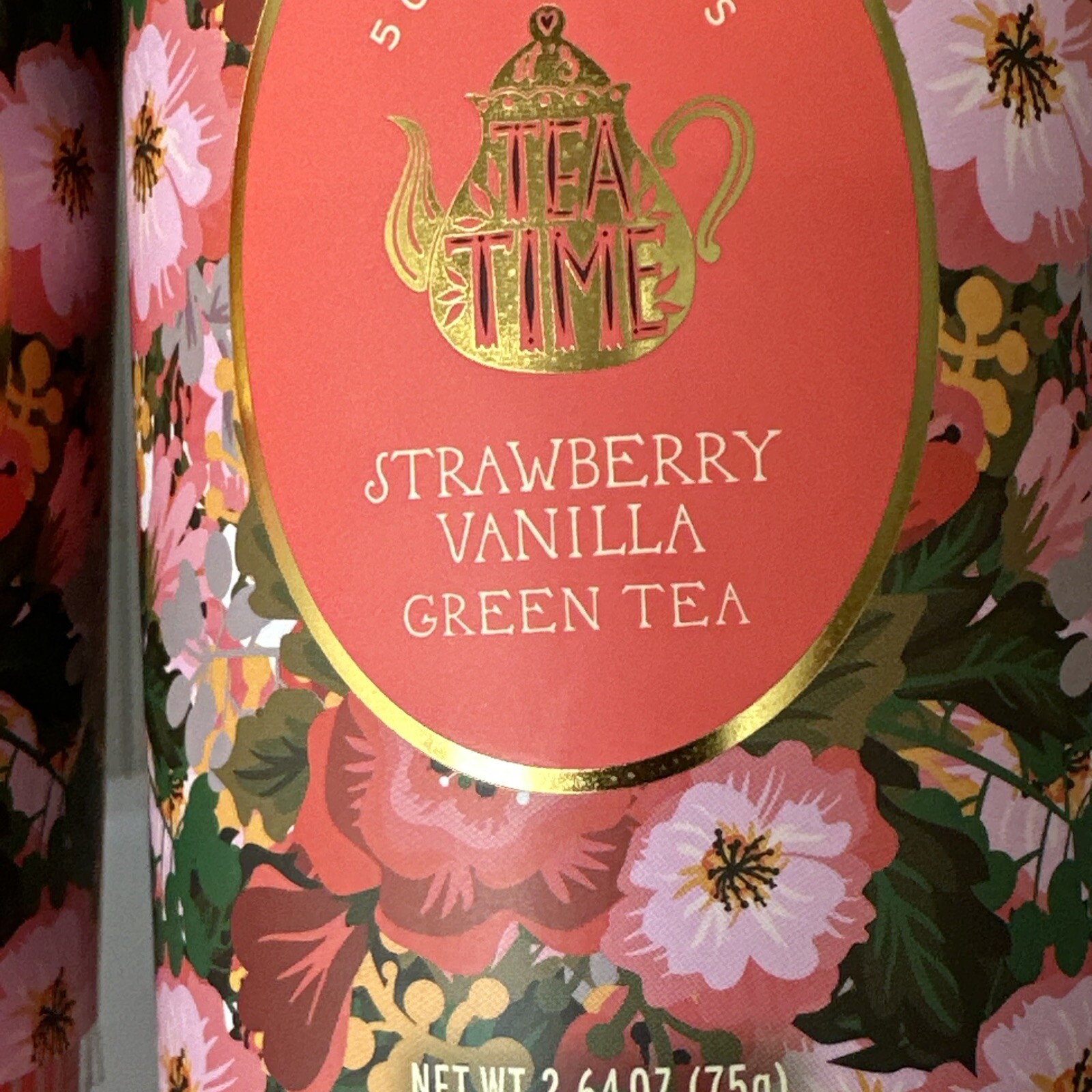 TEA TIME 🫖 CAFFEINATED 🫖 STRAWBERRY VANILLA GREEN TEA – 2 tubes-100 Tea Bags