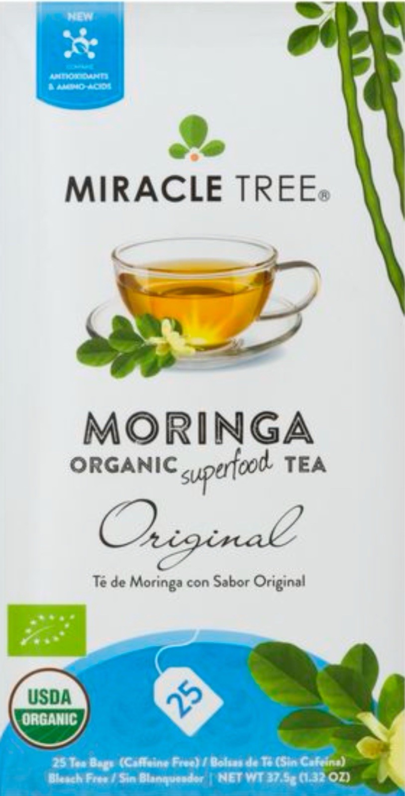 Moringa Tea Organic Miracle Tree Original Total 50 Tea Bags USDA Organic 2 BOX