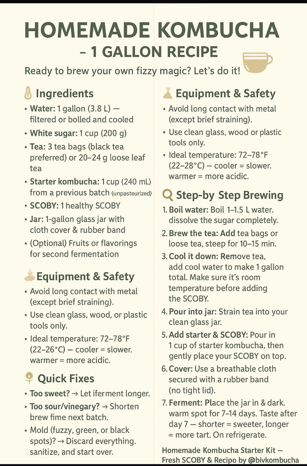IBIV Organic Large Scoby 1 FULL CUP STARTER TEA Makes 1 GALLON Easy Instructions