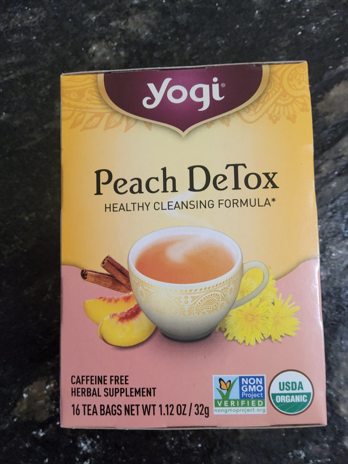 Yogi Peach Detox Herbal Tea Caffeine Free 1 Tea Bags 16 Bags