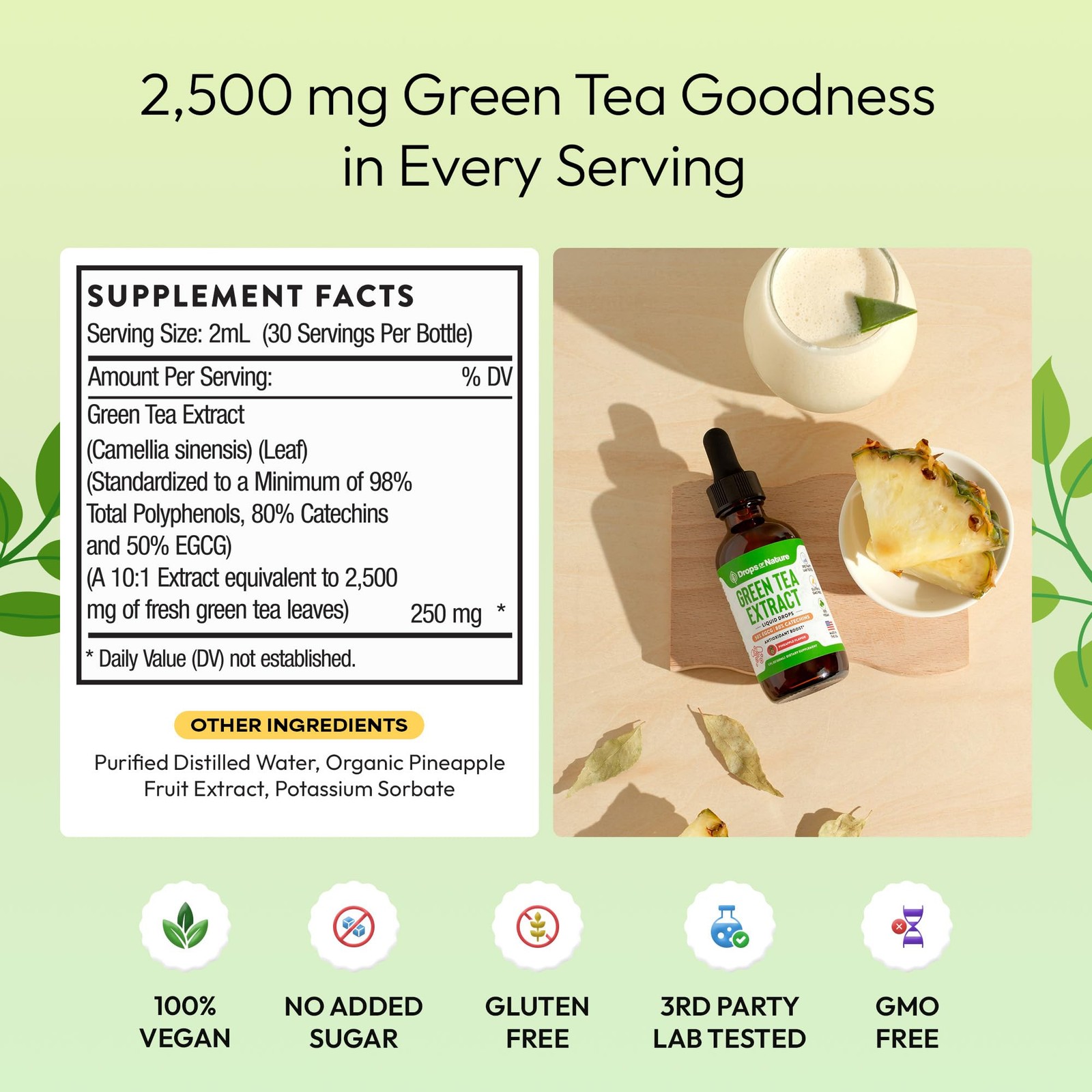 Green Tea 10:1 Extract 50% EGCG – 2 Fl Oz (Pack of 1), Pineapple