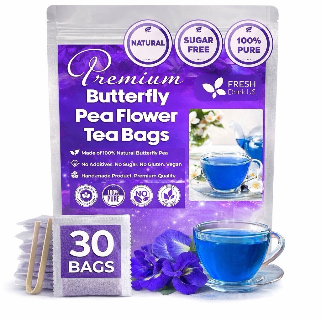 30 Butterfly Pea Flowers Tea Bags, Pure Dried Butterfly Pea Flower, Herbal Tea