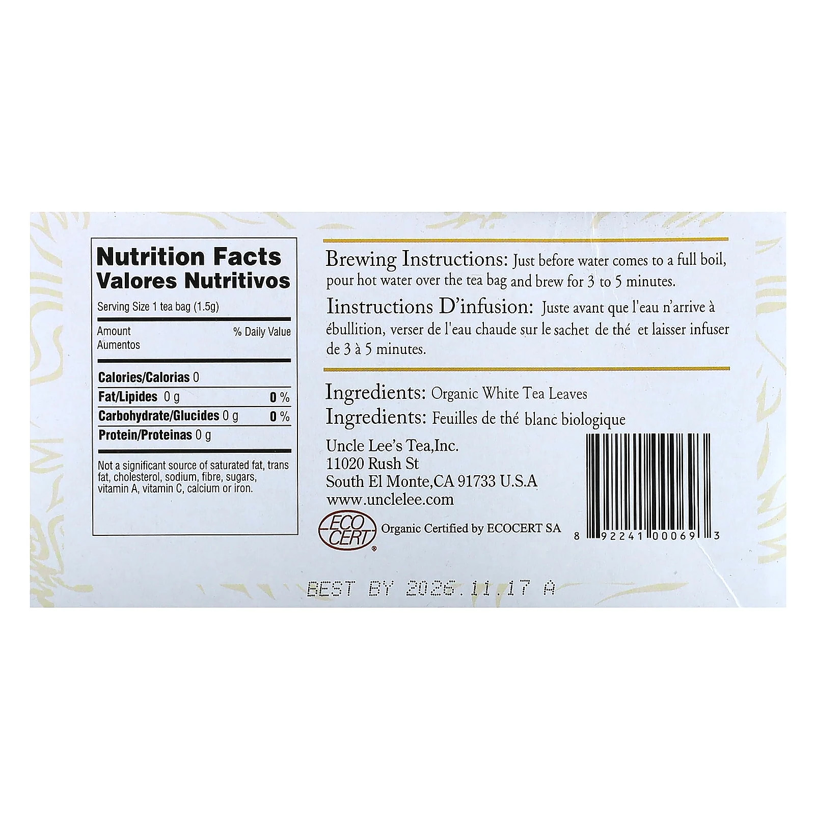 Organic White Tea, 100 Tea Bags, 5.29 oz (150 g)