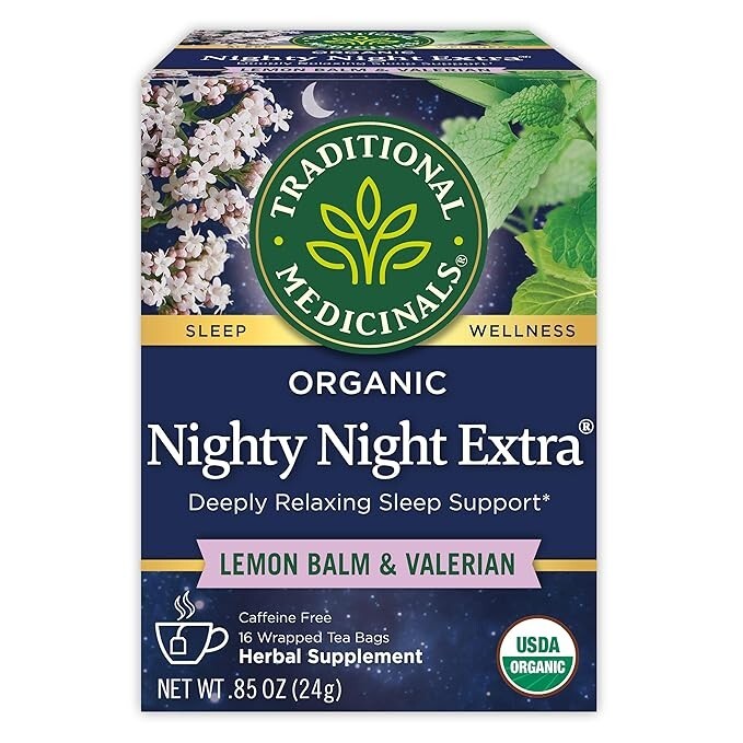 Organic Nighty Night Extra Tea with Valerian Root for Relaxation, 16 Tea Bags