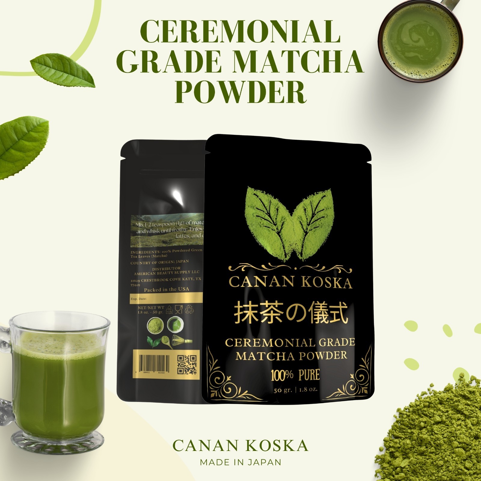 Canan Koska Ceremonial Grade Matcha Powder 1.76oz (50g) Pack of 3