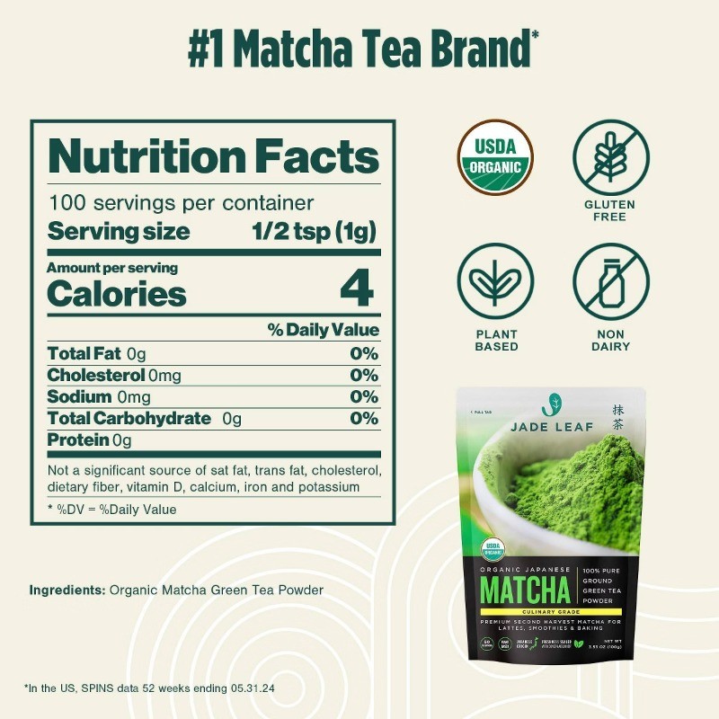 Organic Culinary Grade Matcha 100% Pure Ground Green Tea Powder – 3.53oz