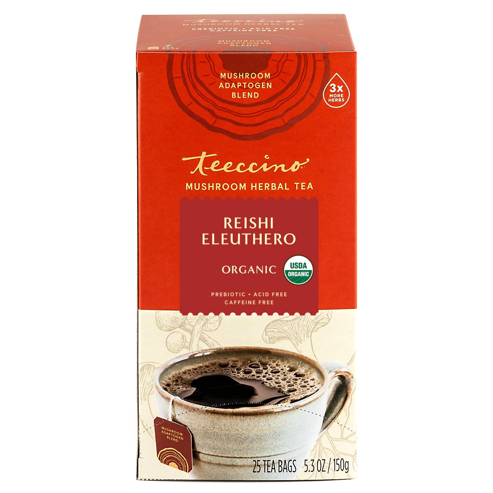 Teeccino Reishi Eleuthero Tea French Roast Organic Mushroom Adaptogenic Her…