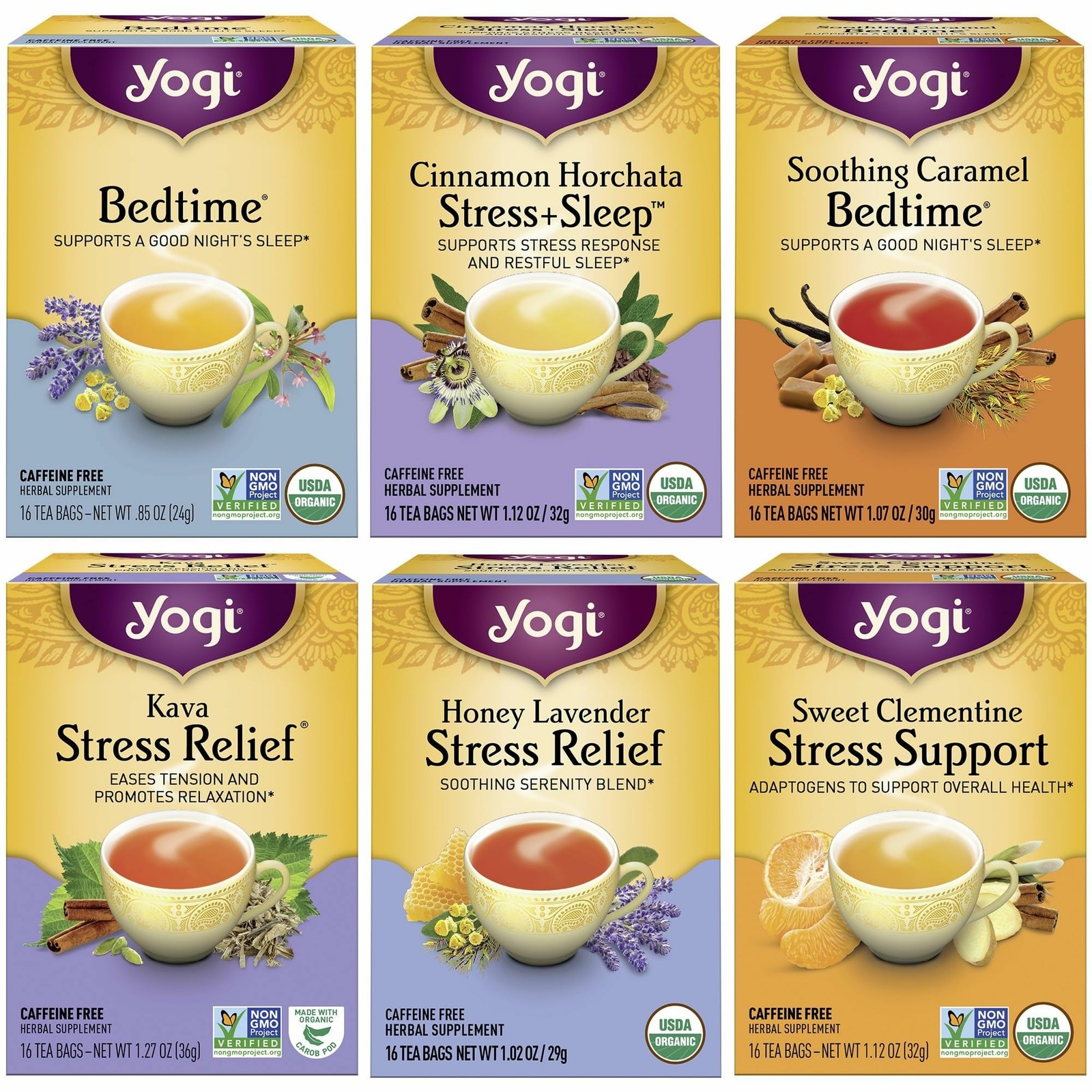 Yogi Tea Stress Relief & Herbal Variety Pack – 16 16 Count (Pack of 6)