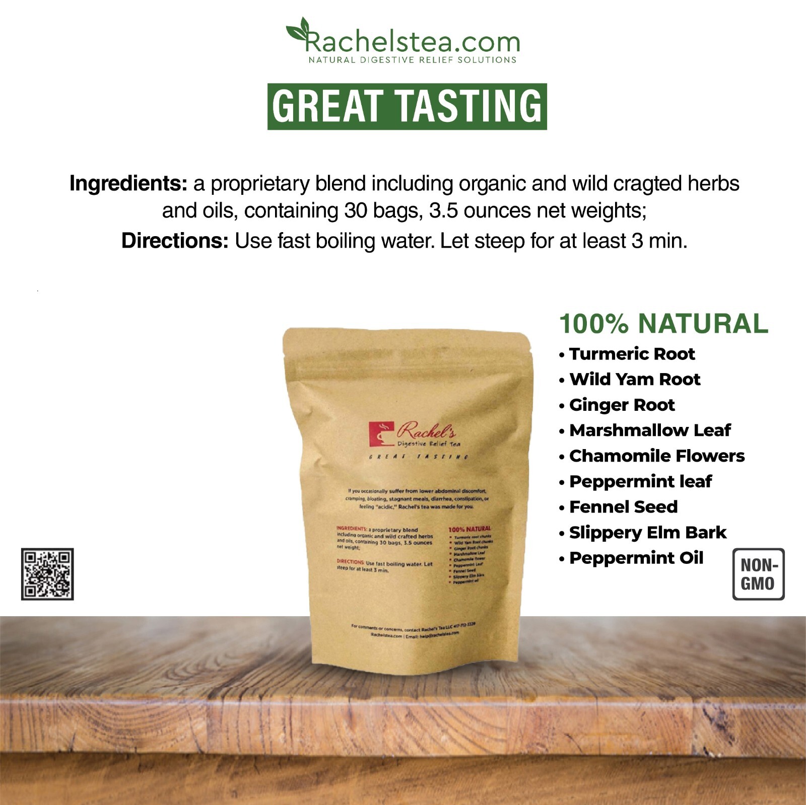 (30 Bags/60 Cups) Rachel’s Digestive Tea + Berry Chewable 10 Billion strains