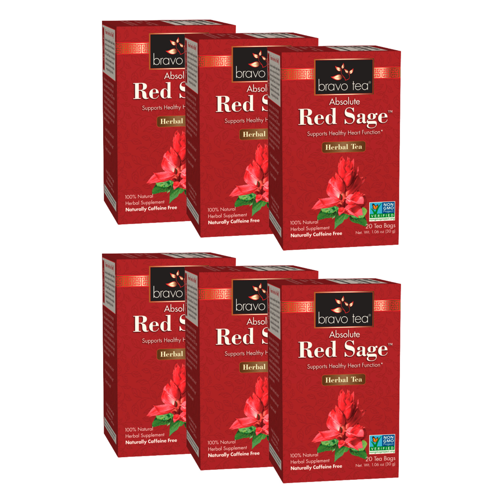 Absolute Red Sage Tea by Bravo Tea (6 Boxes of 20 Teabags Each)