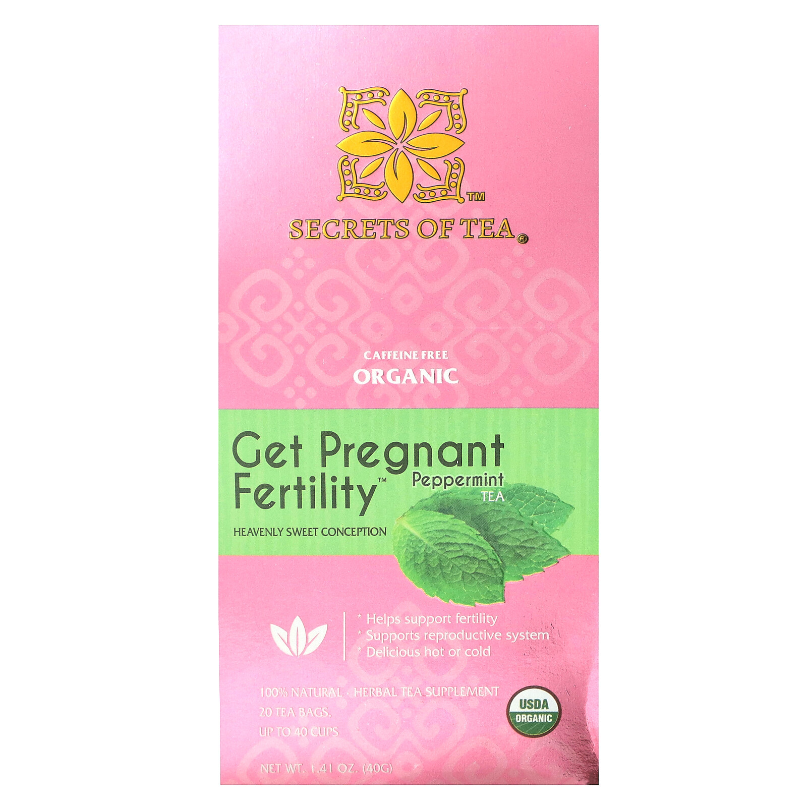 Organic Get Pregnant Fertility Tea, Peppermint, Caffeine Free, 20 Tea Bags, 1.41