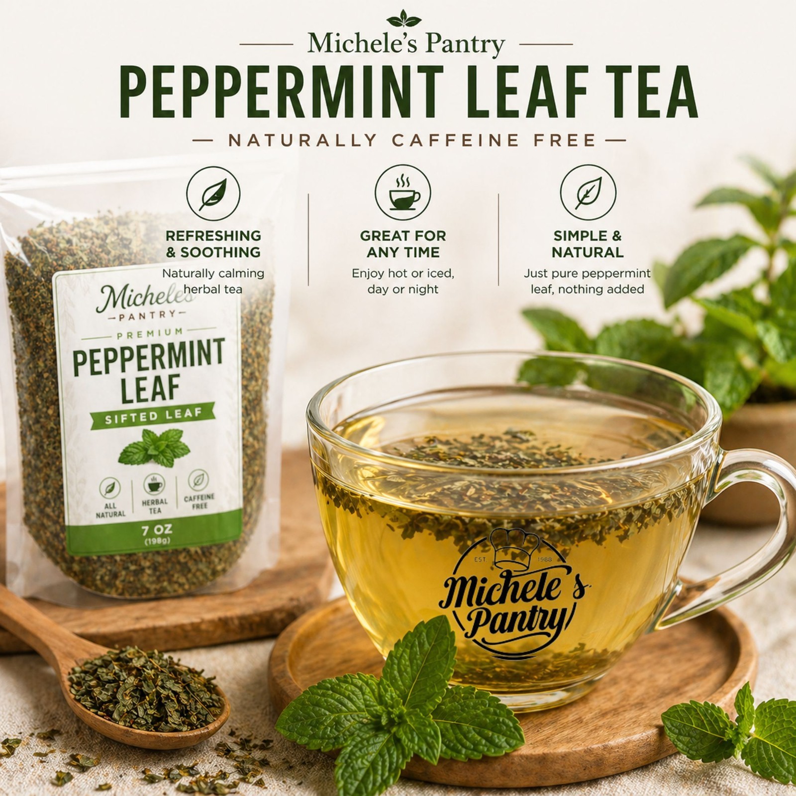 Peppermint Leaf Tea 7oz Bulk Sifted Herb Caffeine Free Fresh Herbal Tea