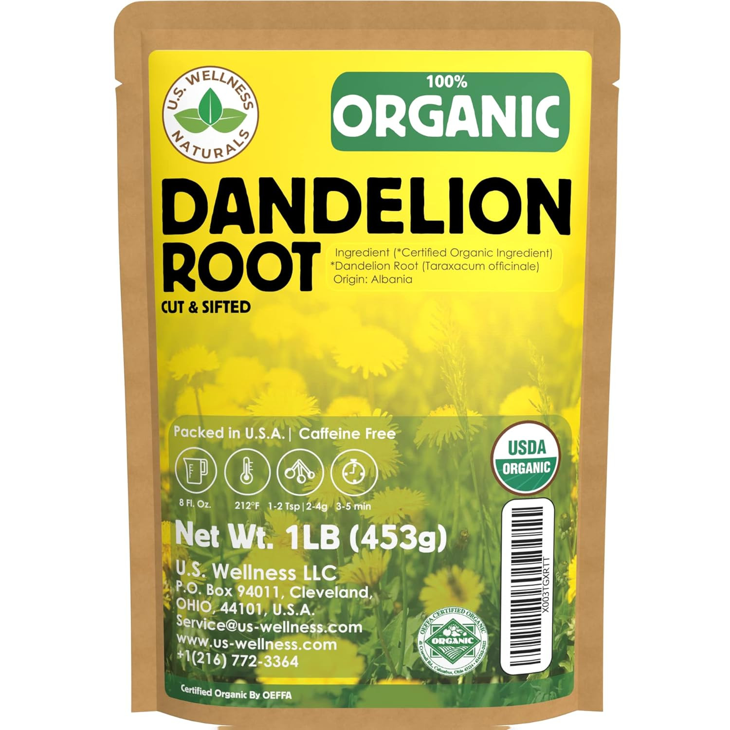 Dandelion Root Tea 1LB (16Oz) | 100% Certified Organic | Loose Dandelion Root Te