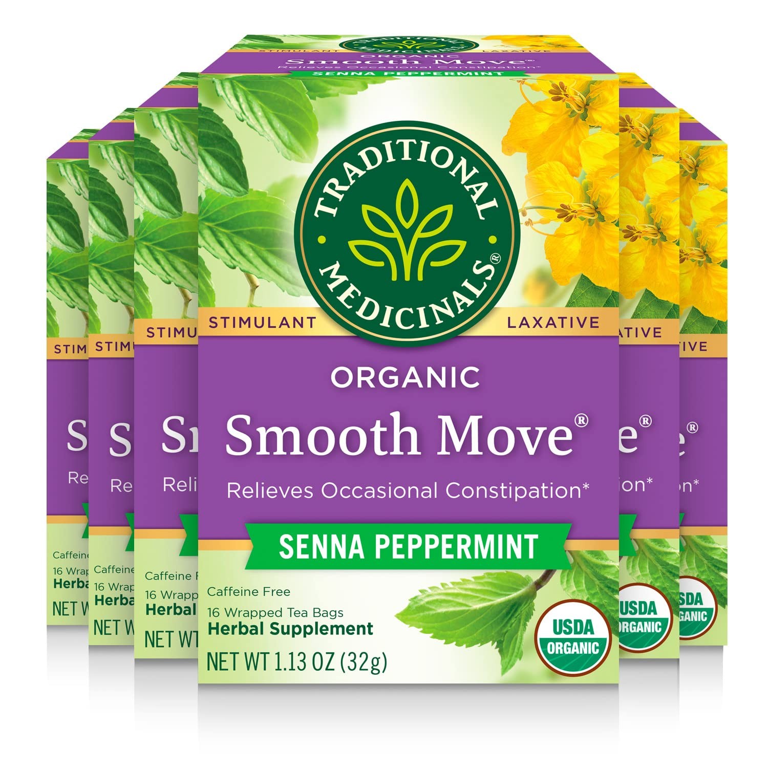 Traditional Medicinals Tea, Organic Smooth Move 16 Tea Bags (Pack of 6)