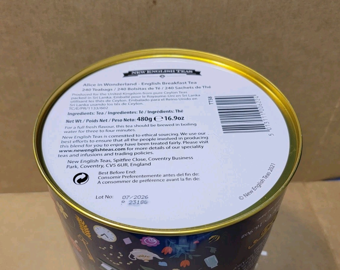 New English Teas Alice In Wonderland English Breakfast Tea 240 Bags Cannister