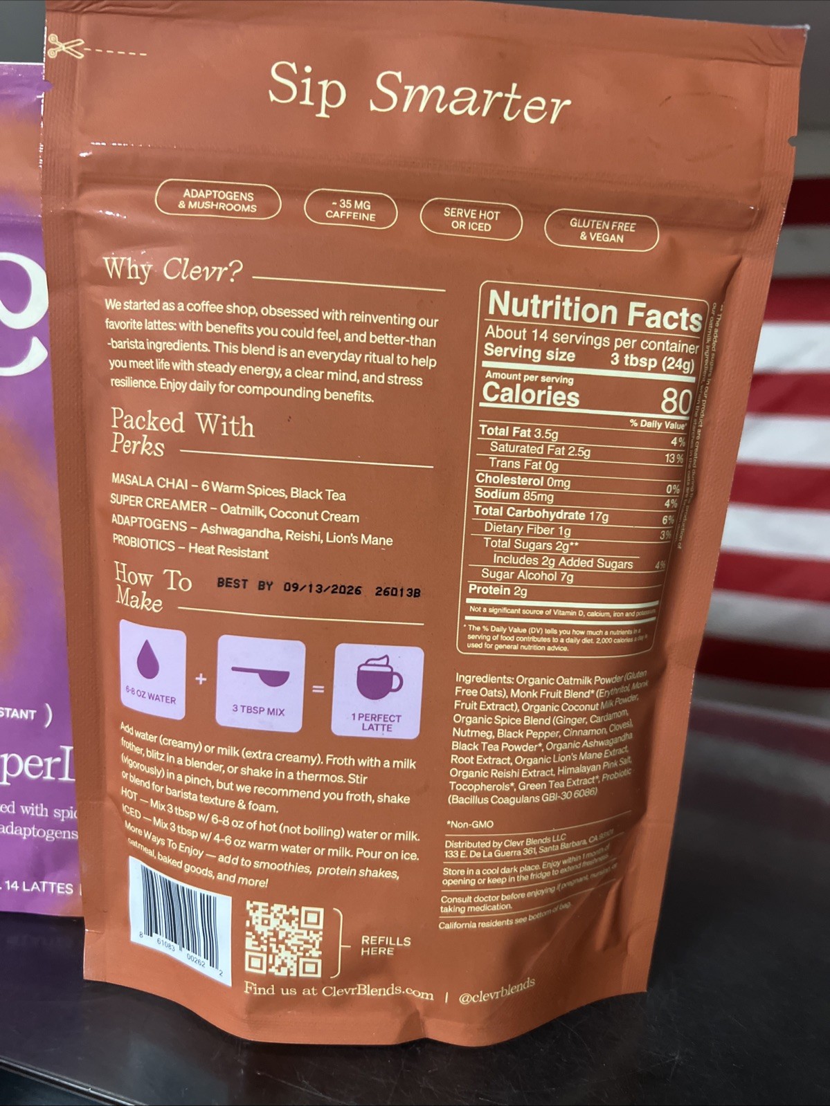 2x Clevr Blends Chai SuperLatte – Instant Oat Milk Latte with Probiotics – 12 oz