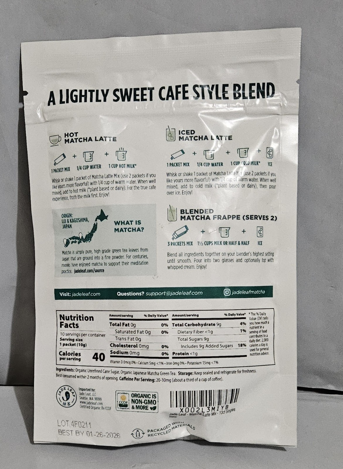 Jade Leaf Matcha Organic Matcha Latte Mix Powdered Tea 3.5 Oz