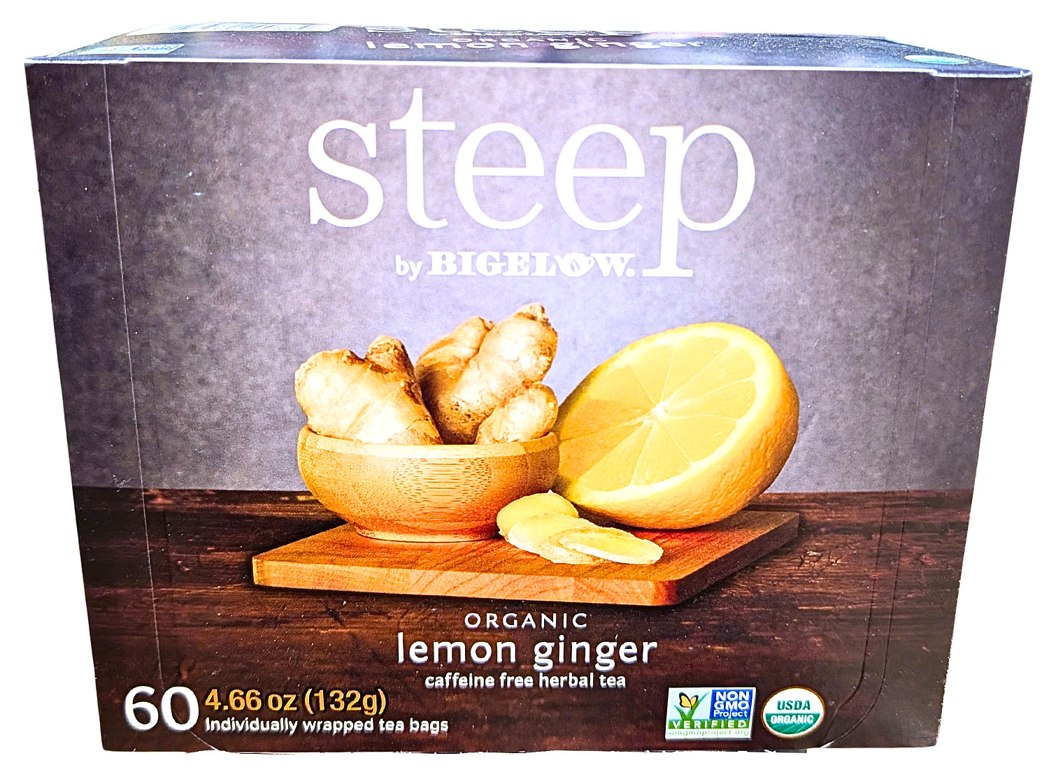 Steep by Bigelow Lemon Ginger Herbal Tea 60 Count EXP 02/2028