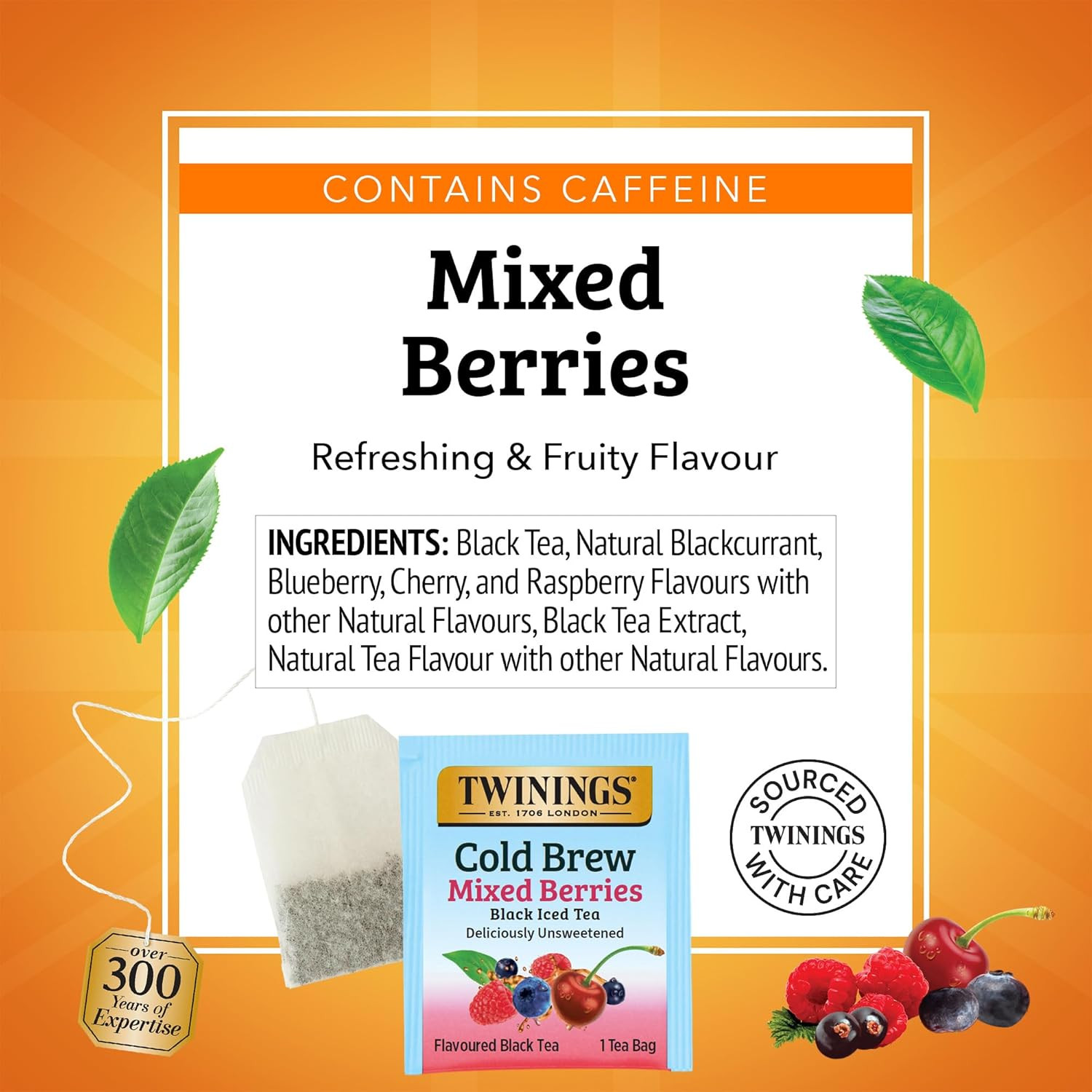 Twinings Cold Brew Variety Sampler Peach and Mixed Berries Black Iced Tea Bags,