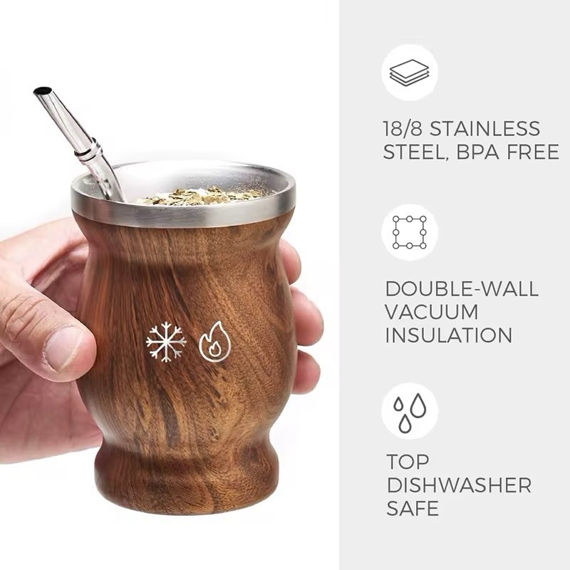 Yerba Mate Cup Bombilla Set, Stainless Steel Double-Wall, Yerba Mate Starter Kit
