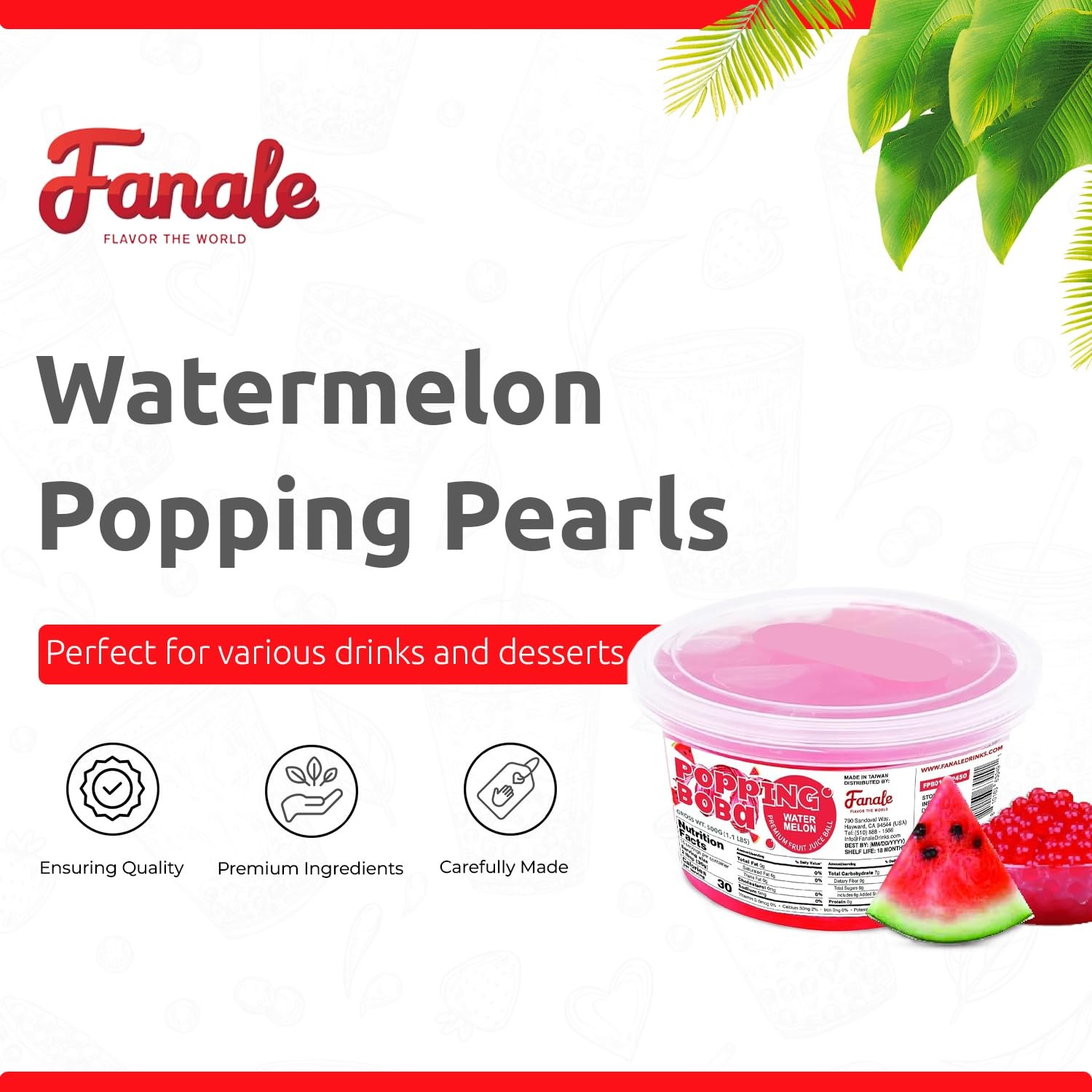 Fanale Watermelon Popping Boba Pearls, Vegan, Non GMO, Gluten Free, Fat Free,…