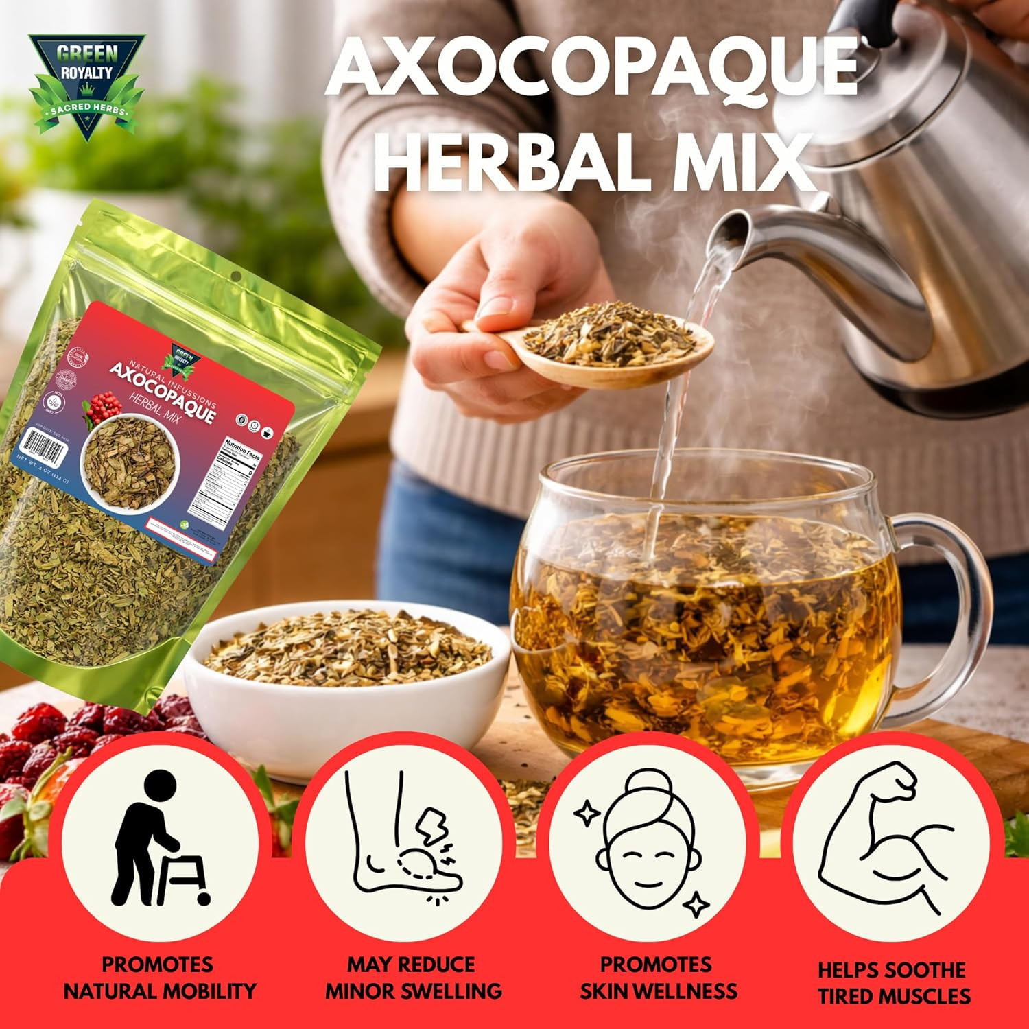 Axocopaque Herbal Mix Tea – Natural Loose Leaf Herbal Infusion – Caffeine Free B