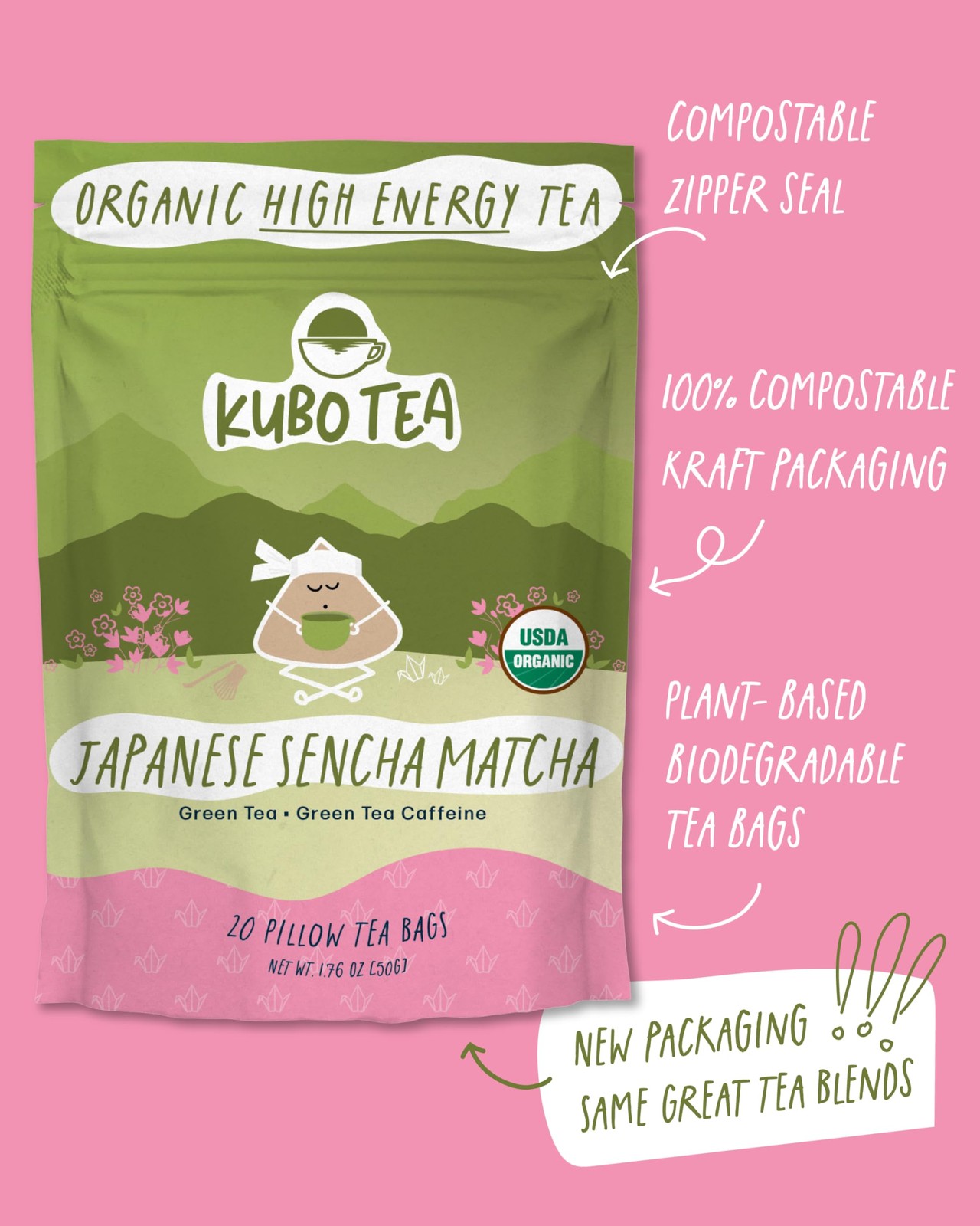 Kubo Japanese Matcha Tea Bags | Organic High Caffeine (140mg) Green Tea + Sen…