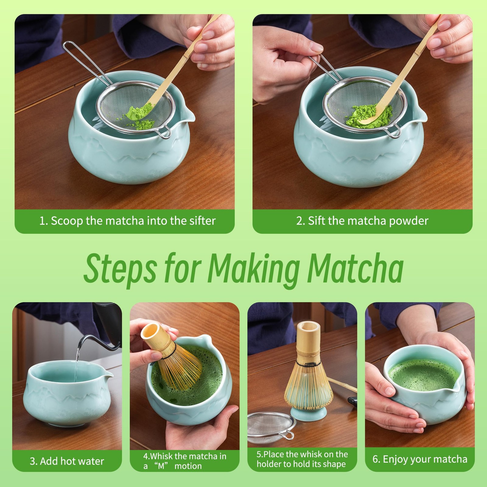 TEANAGOO 7 Pcs Matcha Whisk Set Blue, Ceramic Matcha Set, Matcha Kit for Cere…