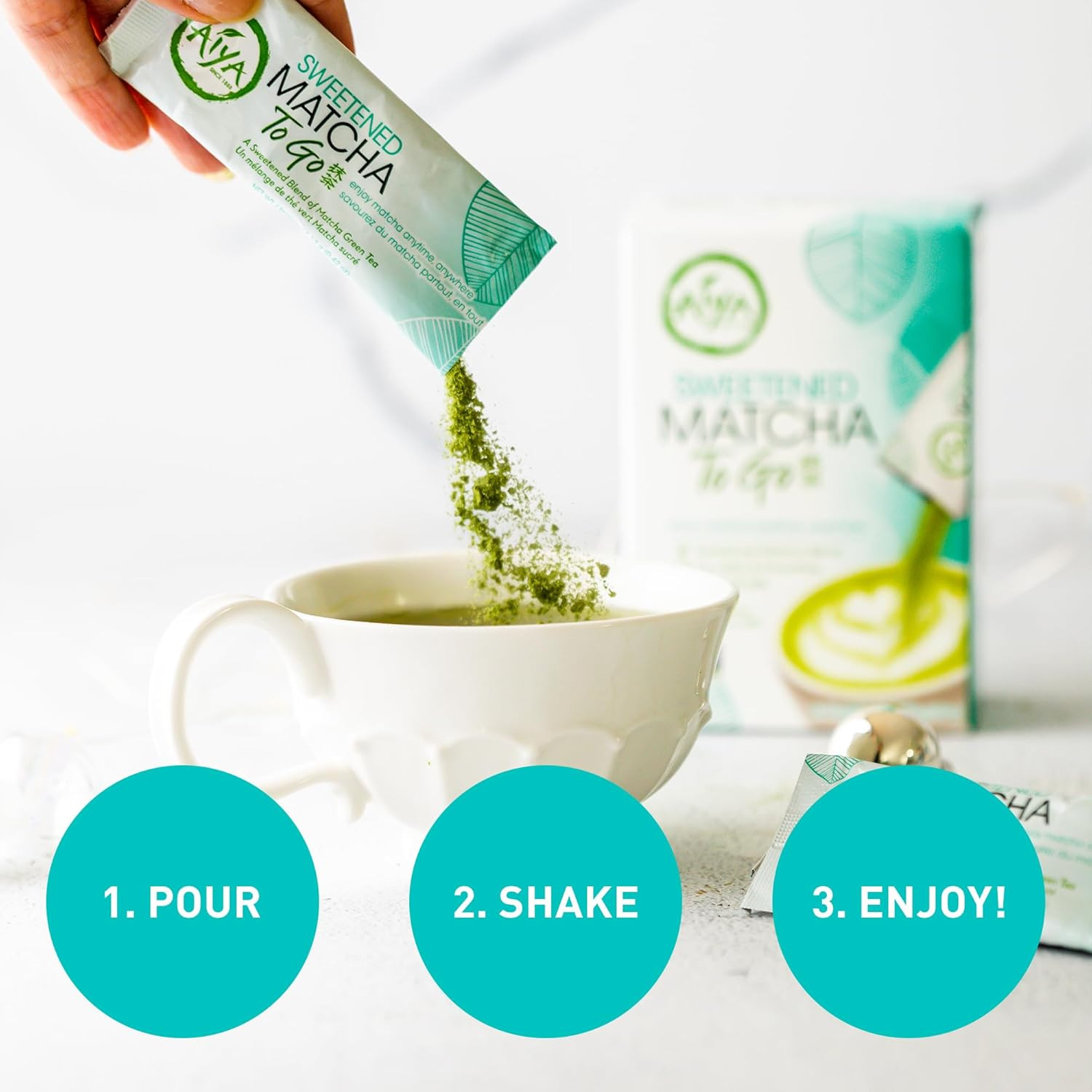 Aiya Japanese Sweetened Matcha Powder to Go Sticks – Ceremonial Grade, Vegan-Fri