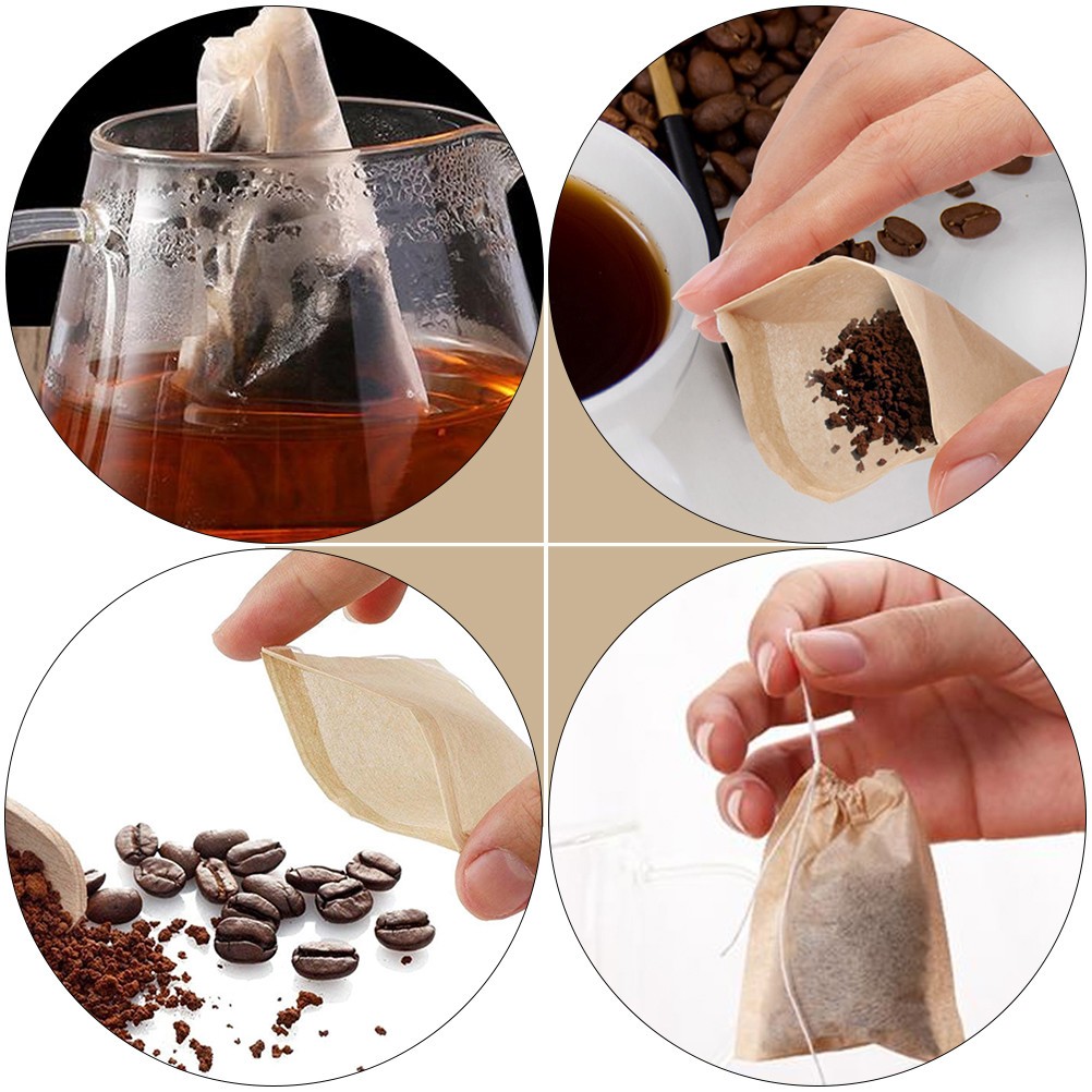 100Pcs Reusable Cotton Nylon Tea Filter Bags Drawstring Loose Leaf Holder