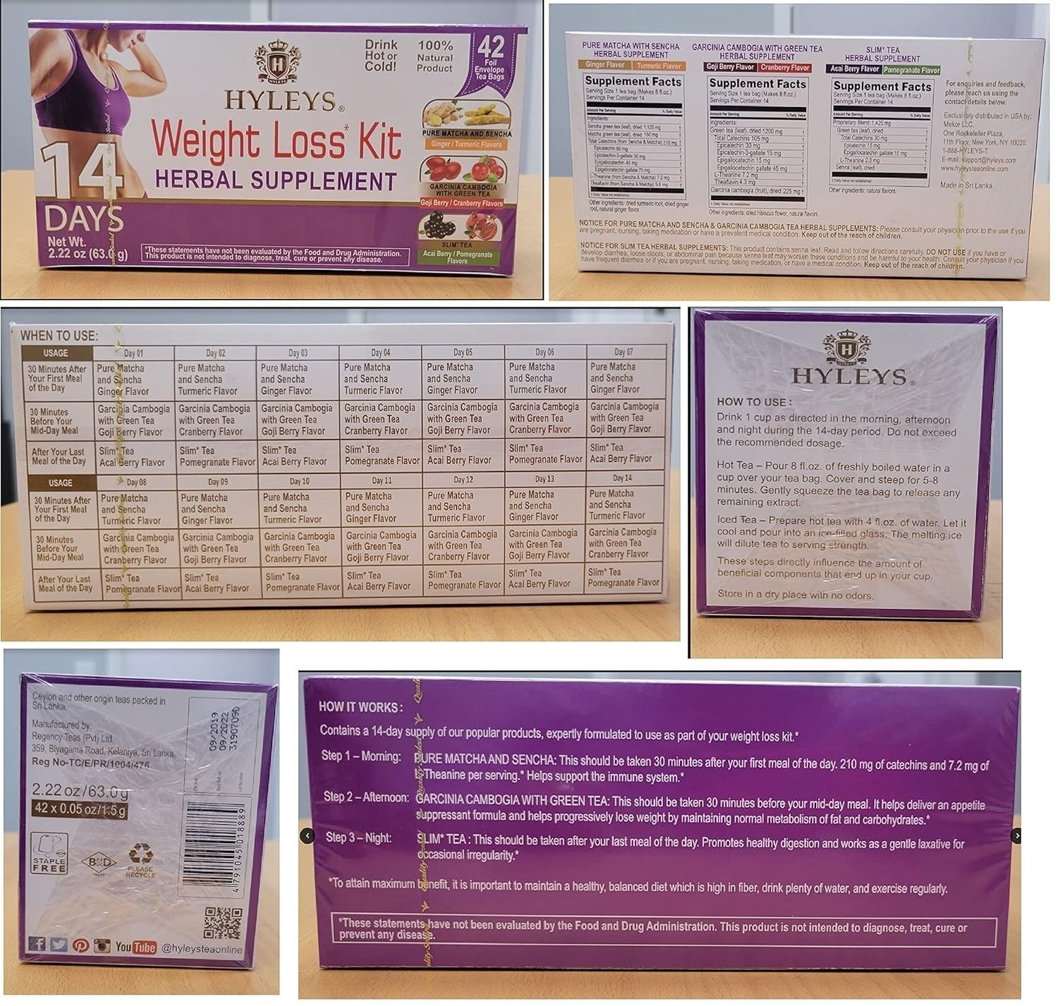 HYLEYS 14 Day Weight Loss Tea – 42 Tea Bags – Garcinia Cambogia, Matcha Green Te