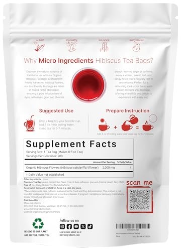 Bolsitas De Te De Hibisco Organico, 200 Unidades | Sin Cafeina, Fuente De Flo…