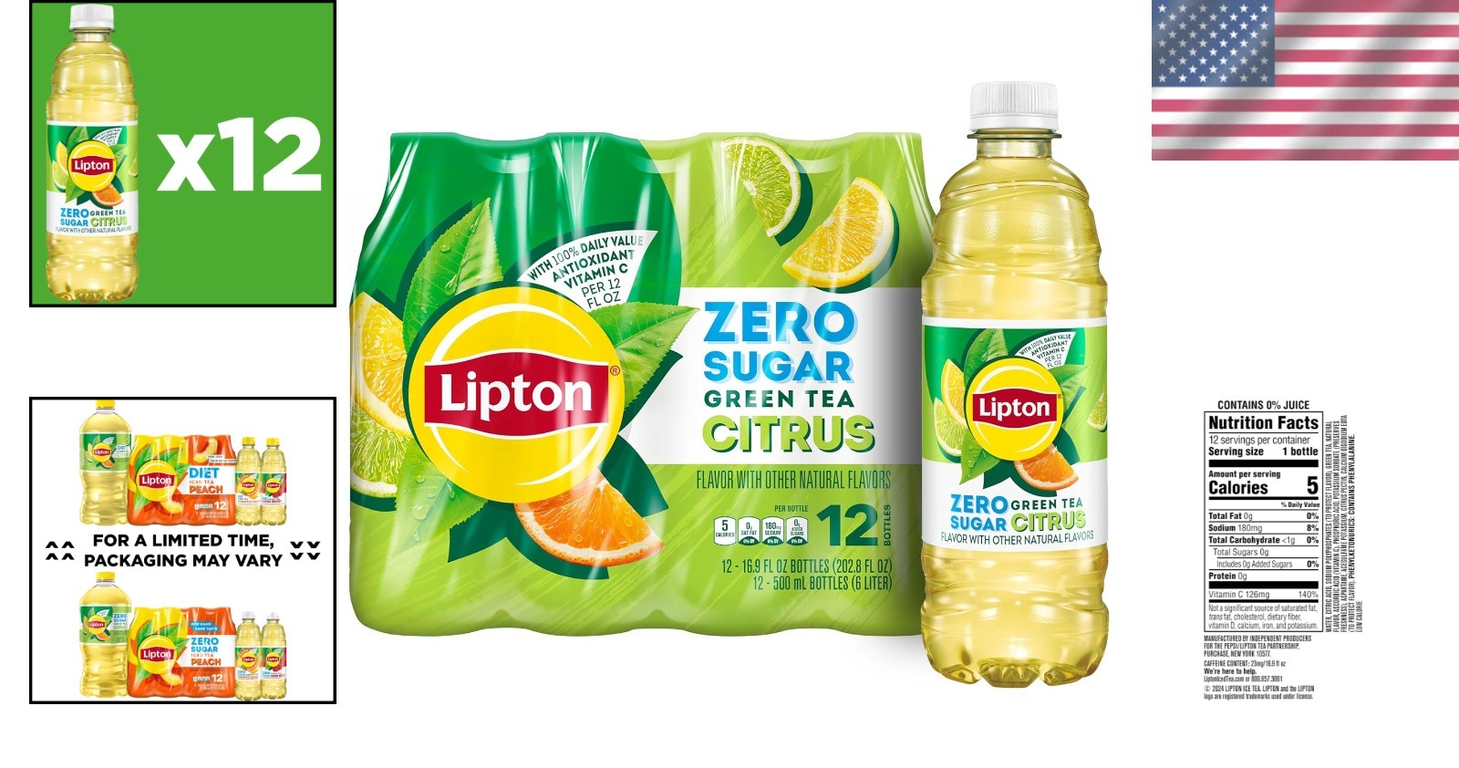 Lipton Diet Green Tea Citrus, 12 Pack – Low-Calorie Citrus Drink for Weight Loss
