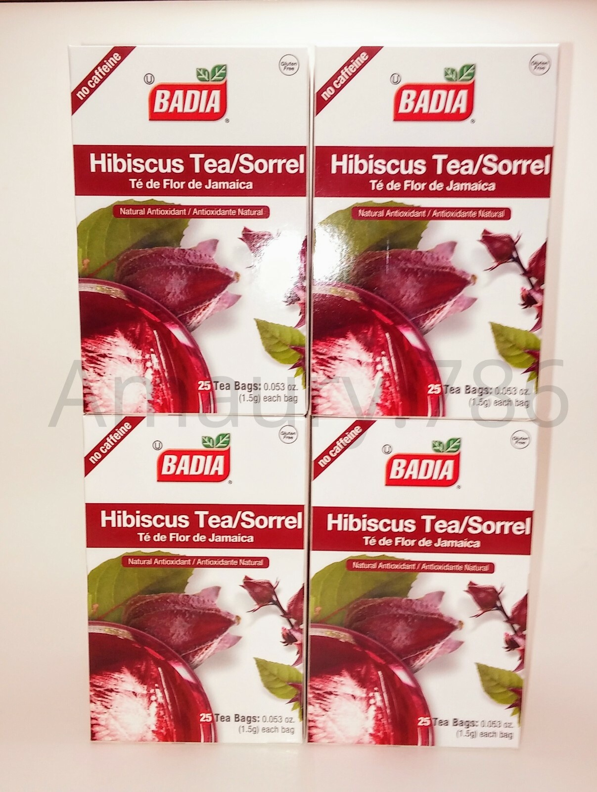 Badia Decaffeinated Hibiscus Tea Bags, 25 count (4 packs , 100 Tea bags)