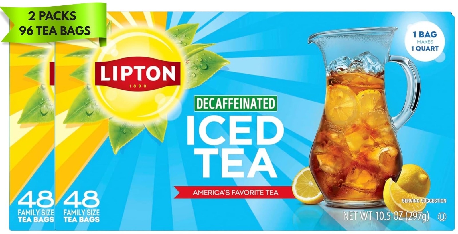 Decaf Black Iced Tea Bags – Family Size, Zero Calories, 96 Total Bags, Refreshin