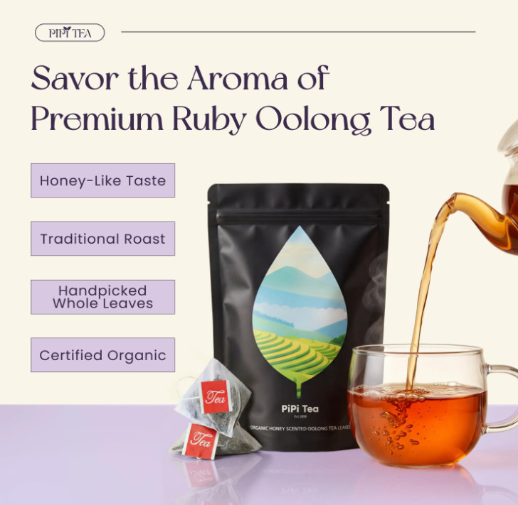 PiPi Tea Organic Oolong Tea Bags Whole Leaf 20Bags(4g) Cortisol & Calming Tea